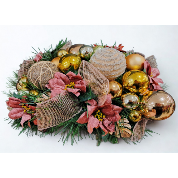 Arranjo de Mesa Natalino Artificial - Rosé e Dourado