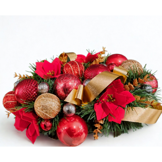 Arranjo de Mesa Natalino Artificial - Vermelho e Dourado